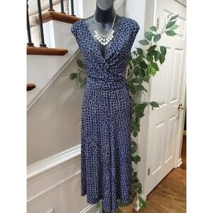 Roz & Ali Womens Navy Blue Circles Sleeveless Asymmetrical V Neck Jumpsuit 20
